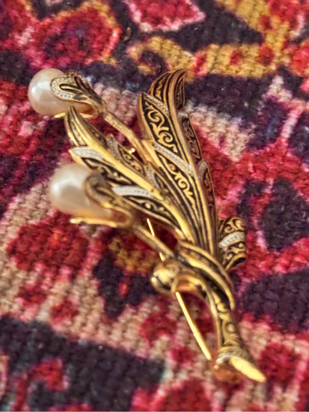 Gold-Tone Pearl Floral Brooch